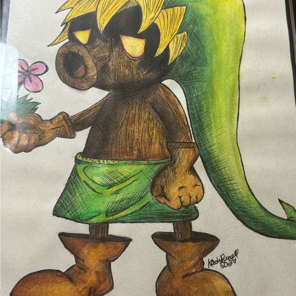 Deku Link with Flower - coloured pencil and ink - Picture 2 of 2